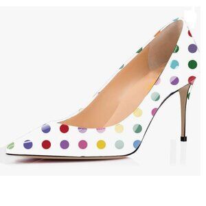 XYD Polka-dots Multicolor Pointy Toe Pumps Slip On High Heel Stiletto Dress Shoe
